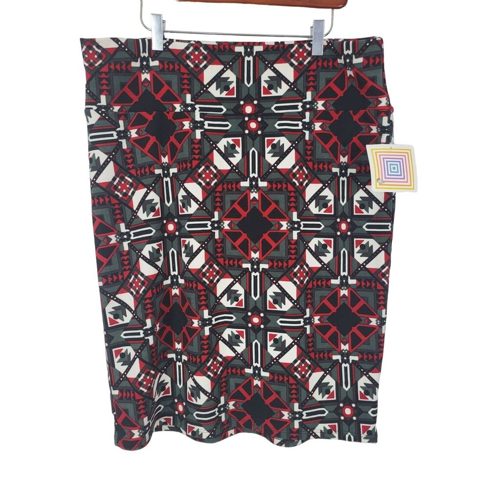 LuLaRoe Cassie‎ Skirt 3XL Womens Plus Size Red Black Grey Geometric Pull On NWT